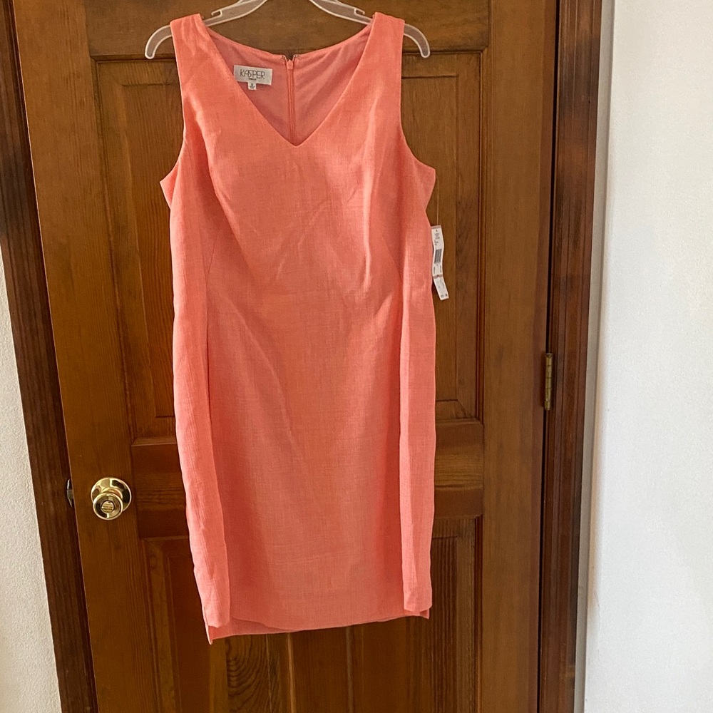 Kasper size 12 V-Neck Coral Dress, NWT